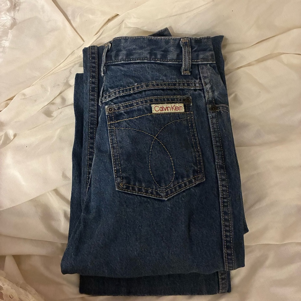 70s 80s Calvin Klein jeans blue  medium wash straight leg high waisted mom jeans